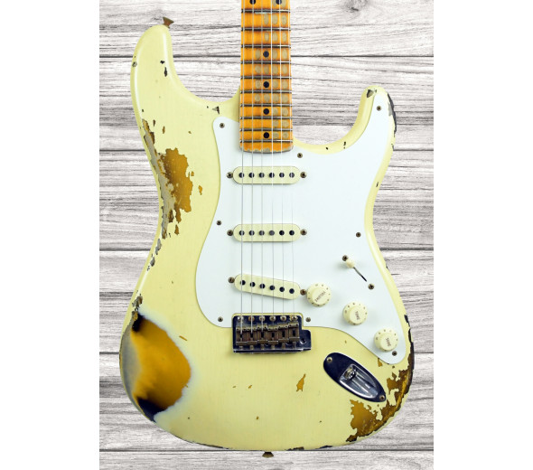 Fender Custom Shop Limited Edition 1956 Super Heavy Relic White Over Sunburst - el color blanco, guitarra eléctrica de cuerpo sólido, Serie Time Machine de edición limitada, Hecho en los Estados Unidos, 2021, Partes del cuerpo de aliso seleccionadas 2x (clasificar a la luz), 