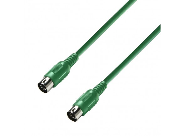 Adam hall K3 MIDI 0300 GRN - longitud 3m, Color verde, Diámetro del cable 5 mm, Sección transversal del conductor central 0,11 mm², Conector 1DIN de 5 pines, Conector 1 sexo macho, 