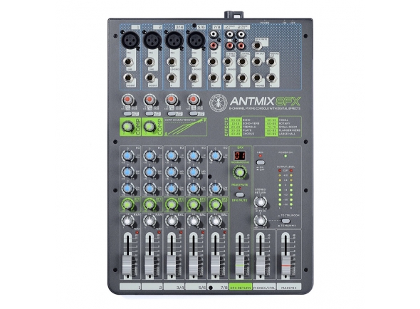 ANT ANTMIX 8 FX - Mezclador con unidad de efectos integrada, 8 canales (2x mono mic/línea: XLR/conector de 6,3 mm + inserción, 2x mic/línea: XLR mono/conector estéreo de 6,3 mm, 1x estéreo: RCA/conector), alimentaci...