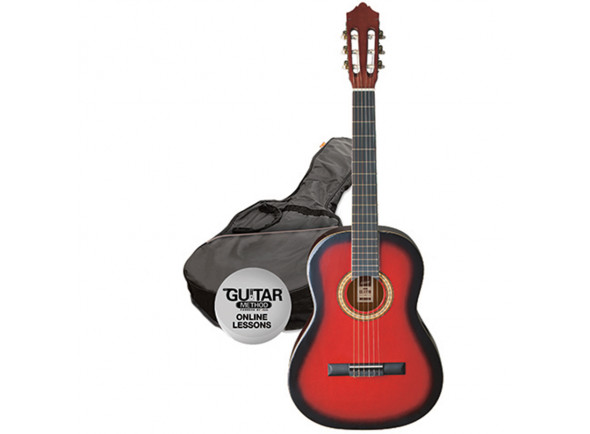 Ashton  Pack Guitarra Clássica 1/2 - TRB  - TIPO: Clásico, FORMA: 1/2 Tamaño, CUERDAS: 6 cuerdas, TAPA Y AROS: Tilo, DIAPASON: Arce pintado, COLOR: Ráfaga roja transparente (TRB), 