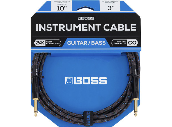 <b>BOSS BIC-10A Cabo Audio Instrumento Jack reto/angulado mono 3 metros comprimento Revestimento Malha Garantia Vitalícia</b>