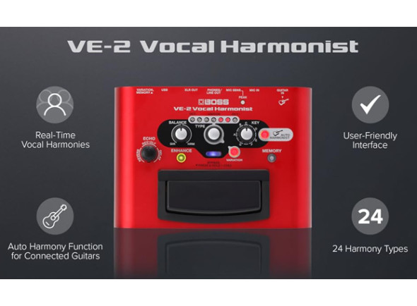 <b>BOSS VE-2 Harmonizador Processador Voz entradas saidas XLR balanceadas phantom power +48V vermelho interface audio porta USB BEST-SELLER</b>