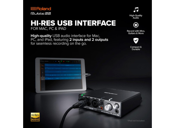 <b>Roland RUBIX 22 duas entradas duas saidas Interface audio alta resolução 24-bits 192kHz midi porta USB BEST-SELLER</b>