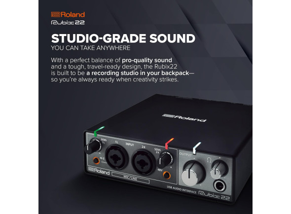 <b>Roland RUBIX 22 duas entradas duas saidas Interface audio alta resolução 24-bits 192kHz midi porta USB BEST-SELLER</b>