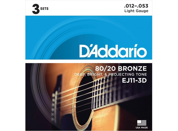 Daddario  EJ11-3D - Pack de 3 juegos de cuerdas. El calibre de bronce 80/20 más vendido de D'Addario, Calibres: acero liso .012, .016, herida de bronce .024, .032, .042, .053., 