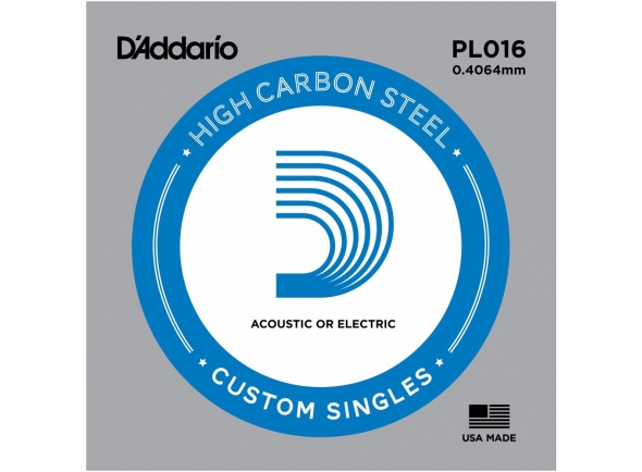 D´Addario PL016 Single String - Para guitarra eléctrica o guitarra de acero, acero liso, Mayor calidad de sonido y durabilidad, Calibre: 016, 