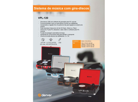 Denver Gira-Discos 33/45/78RPM Vintage 2x10W Castanho