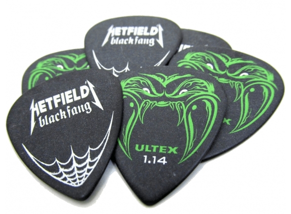 Dunlop James Hetfield Black Fang 1.14mm (pack 6)  - Dunlop James Hetfield Metallica Colmillo Negro PH112R 1.14mm, Púas Black Fang hechas de material Ultex ultra resistente, tono definido, fuerte ataque, 6 unidades, 