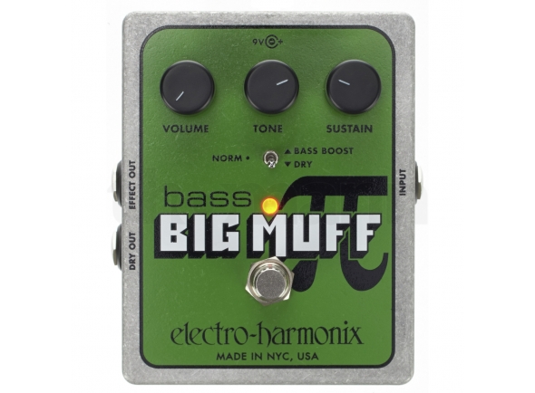 Electro Harmonix Bass Big Muff Pi - Stomp Box hacia abajo, Distorsión / Pelusa, Controles de volumen - Tono - Sustain, Mini interruptor para refuerzo de graves, derivación verdadera, sostenido largo y cremoso, 