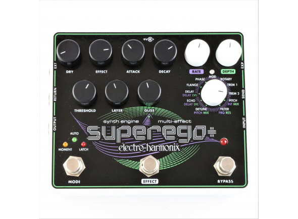 Electro Harmonix  Superego Plus  - Produce efectos de sintetizador, capas de sonido, glissandos, sustain infinito y más, Área de efecto completa con 11 tipos de efectos, Entrada EXP para controlar los parámetros de efectos y un zóca...