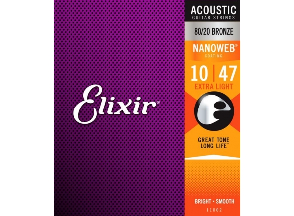 Elixir Nanoweb Extra Light Acoustic - Calibres 010 - 047, Extra ligero, Material: 80/20 Bronce, Recubrimiento: tela nana, 