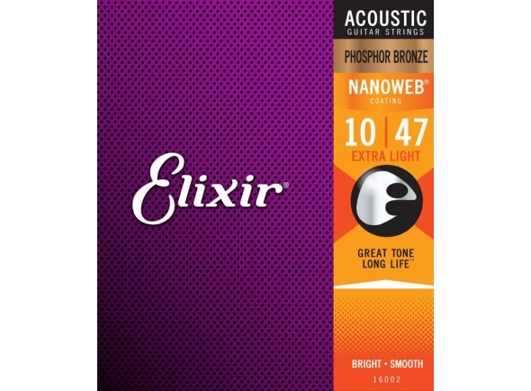 Elixir Nanoweb Extra Light Phosphor - Juego de cuerdas para guitarra acústica, Cuerdas de bronce de fósforo Nanoweb, Calibres 010-047 (010 014 023w 030w 039w 047w), 