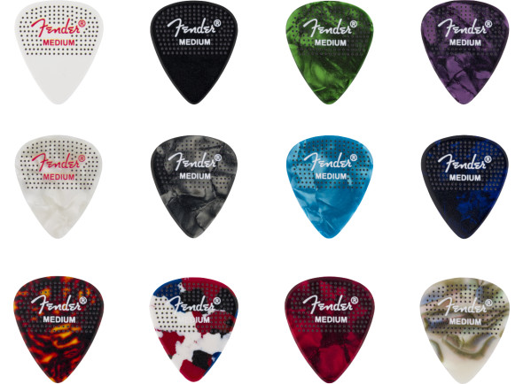Pua de guitarra Fender 351 Dotted Celluloid Picks, 12-Pack, Medium