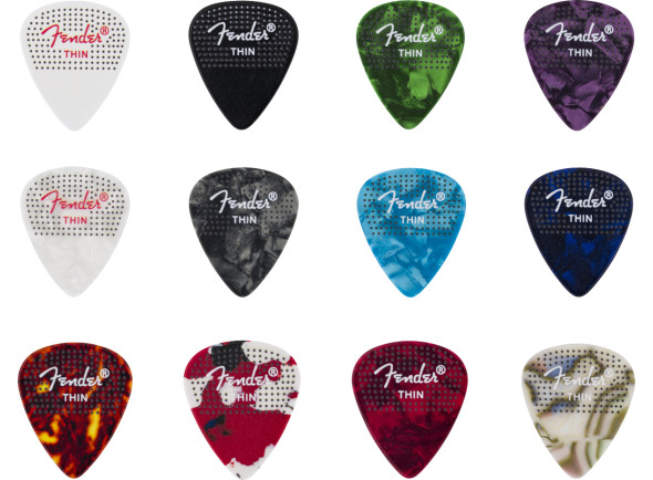 Pua de guitarra Fender 351 Dotted Celluloid Picks, 12-Pack, Thin