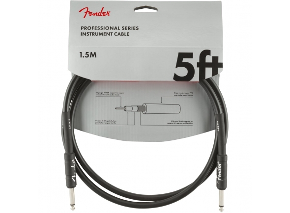 Fender Prof. Cable Jack 1,5m Black  - cable de instrumento, Longitud: 1,5 m, Cubierta de PVC de 8 mm para evitar ruido adicional, Blindaje: 95% cobre, De color negro, 