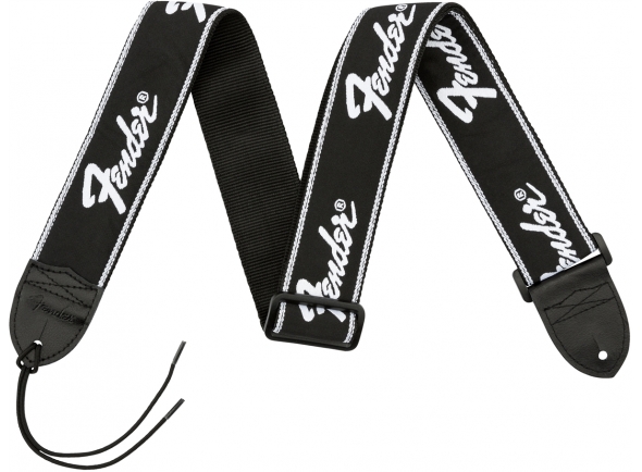 Fender Running Logo Strap - Correa para guitarra/bajo, Ancho: 50 mm, longitud ajustable, extremos de cuero, Logotipo plateado 