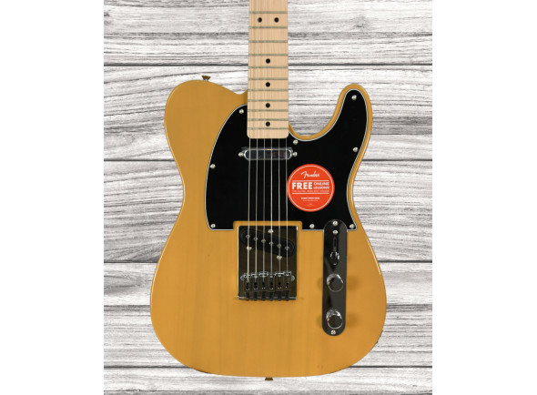 Fender Squier Affinity Series Maple Fingerboard Black Pickguard Butterscotch Blonde - Cuerpo: Álamo con acabado de poliuretano brillante, Mástil: arce en forma de C, acabado de uretano satinado y cabeza de uretano brillante, Longitud de la escala: 25,5