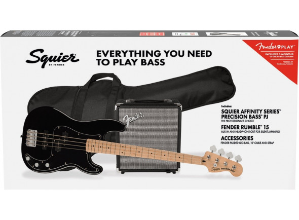 Fender Squier Affinity Series Precision Bass PJ Pack MN Black - Con 15 vatios de puro tono de bajo Fender, el amplificador Rumble 15 cuenta con un altavoz Fender de 8