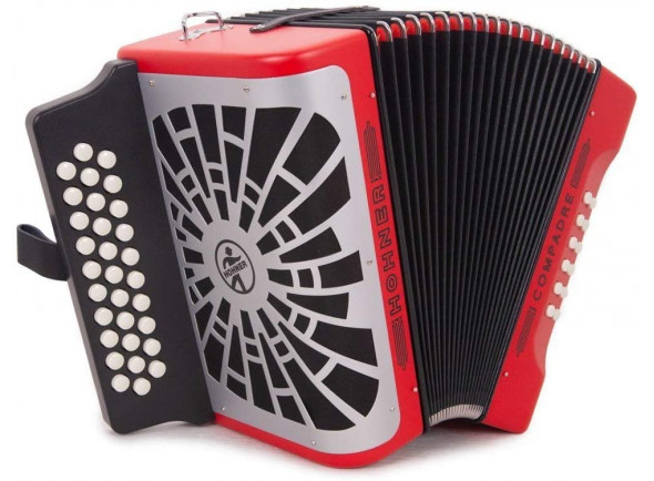 Hohner Compadre GCF Red Silver Grill - Acordeón diatónico de 31 botones en 3 filas, teclado a 2 voces, 12 bajos a 5 voces, peso 4 Kg, estuche blando y asas., 