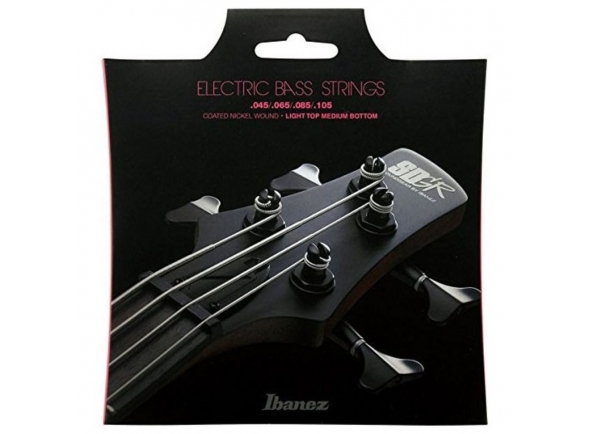 Ibanez IEBS4C E-Bass String Set 045 - Indicadores: .045, .065, .085, .105, Material: herida niquelada, Escala: escala larga, Parte superior clara, parte inferior media, 
