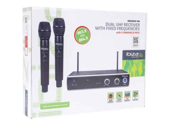 Ibiza  Central Microfone S/ Fios 2 Canais UHF 863.9/864.9mhz DR20UHF-HH