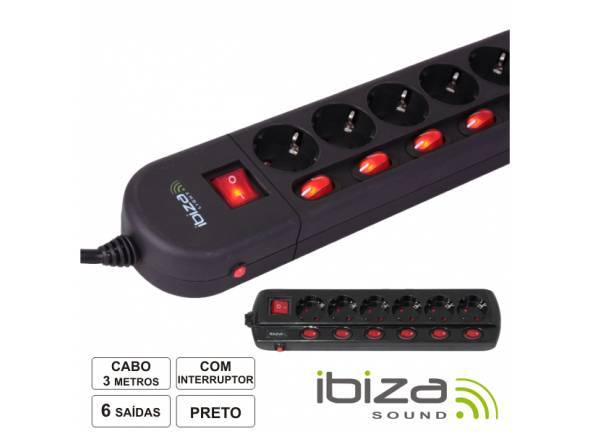 Ibiza LC606 - Prolongador eléctrico con toma eléctrica de 6 salidas interruptores protección 3M, Toma eléctrica con 6 salidas e interruptor, Equipado con interruptor e individual, Voltaje de funcionamiento: 220-...
