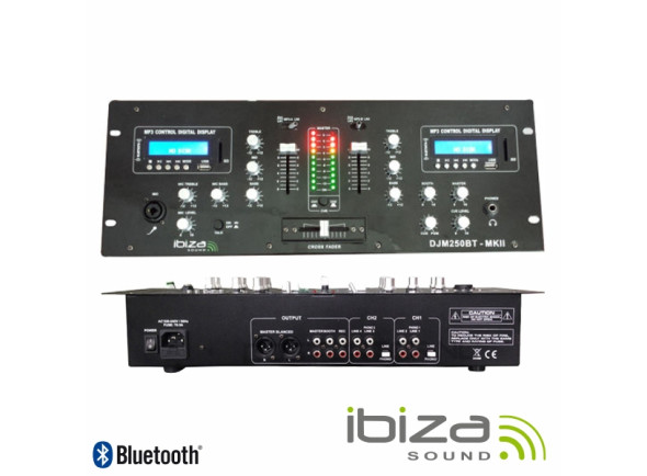 Ibiza  Mesa de Mistura 2 Canais 7 Entrada USB/BT/SD DJM250BT-MKII - Mesa de mezclas con 2 canales USB/SD/BT, Entradas: 2 Phono, 2 AUX, 2 Line y 1 MIC, Lector Bluetooth dual, Crossfader, Reproducción de archivos MP3 y WMA, Controles de intensidad: BASS / MID / TREBL...