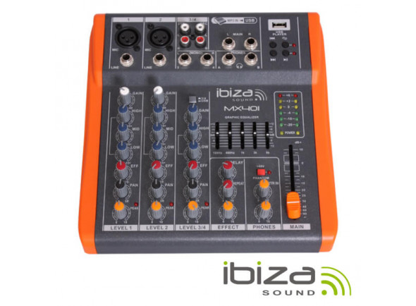 Ibiza  Mesa de Mistura MX801 Black Orange  - Mesa de mezclas con 8 USB y canales de grabación, 6 entradas mono MIC y Line con ecualizador de 3 bandas y control de ganancia, Phantom en entradas MIC, Ecualizador de 5 bandas en salida maestra, p...