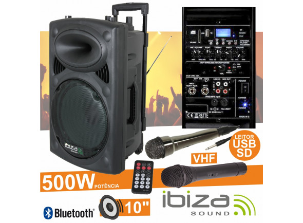 Ibiza  PORT10VHF-BT  B-Stock - Altavoz Amplificado 10" 500W USB/BT/SD/Bat Vhf Negro IBIZA, Altavoz amplificado 10