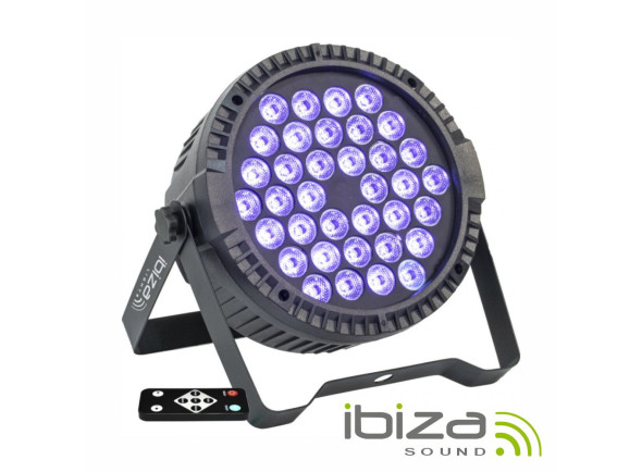 Ibiza  Projector PAR c/ 36 Leds 3W UV DMX - Proyector con LED UV, Número de LED: 36 LED con potencia de 3W, 36 LED UV, 3 modos, Automático, MAESTRO-ESCLAVO, DMX de 2 canales, Voltaje de funcionamiento: 110-240V~50/60Hz, Dimensiones: 185x185x...