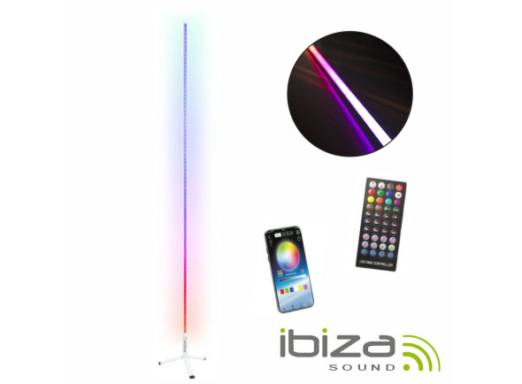Ibiza  Tubo LED RGB 1.8M Bluetooth c/ Suporte Branco - Tubo LED RGB, Longitud: 1,8 m, Soporte vertical incluido, Control remoto inalámbrico incluido, Controlable a través de la aplicación móvil, Dimensiones: Ø17mmx1.8m, 