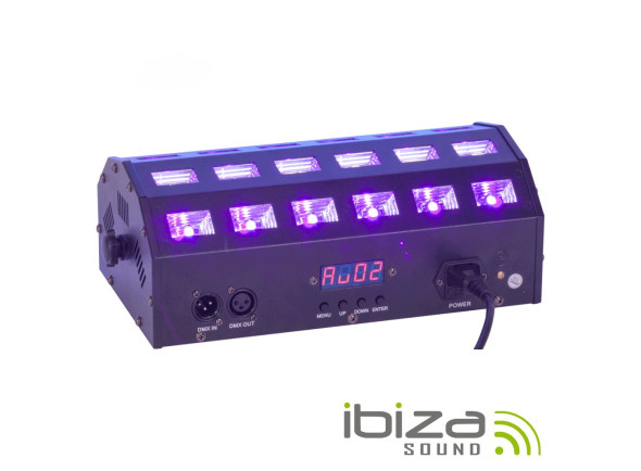 Ibiza  UV c/ 24 LEDS UV 3W e Suporte LED-STUV24 - Barra LED UV con 24 LED UV de 3W, Estructura de metal negro con cristal., Función estroboscópica Ángulo 65º, Voltaje de funcionamiento: 110-240Vac, Potencia: 100W, Peso: 2,10 kg, 
