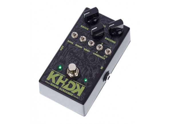 KHDK   Ghoul Screamer  - Pedal overdrive para guitarra eléctrica, Controles de movimiento, timbre y volumen, Cinco miniinterruptores: bajo, alto, compresión corporal 2x, Derivación verdadera, Caja de aluminio con arte del ...