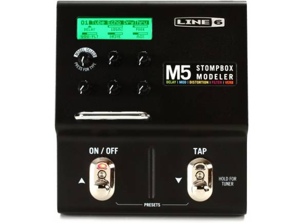 Line6 M5 - Más de 100 efectos de pedalera, Diseño simplificado de selección de efectos individuales, Los controladores dedicados controlan los parámetros de cada efecto., Botón sincronizable en el tiempo para...