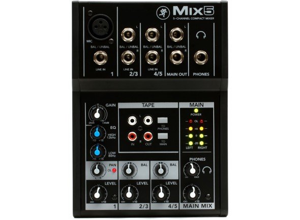 Mackie MIX5 - 1 entrada XLR de micrófono/línea con calidad de audio de estudio, Ecualizador de 2 bandas, Alimentación fantasma para micrófonos de condensador, 2 entradas de línea TRS estéreo de 1/4