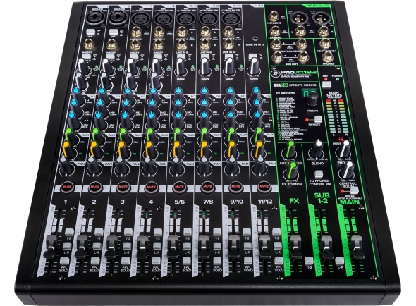 Mackie ProFX12v3 - mezclador de 12 canales, 7 entradas de micrófono con ecualizador de 3 bandas, 4 insertos y 4 compresores de un botón, Los canales 5 a 10 tienen entradas de línea y micrófono estéreo, 1 conector est...