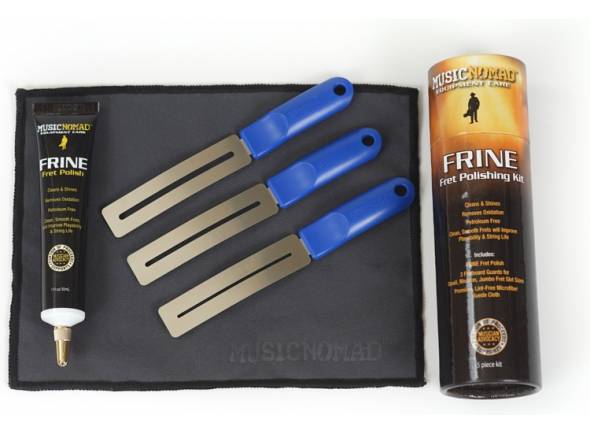 Musicnomad Frine Fret Polishing Kit - Kit con 5 Productos, Incluye pulidor de trastes Frine (MN104 30ml), Protectores de diapasón de 3 cuchillas (MN225) para escobillas de goma pequeñas, medianas y jumbo, Gamuza de microfibra (20 cm x ...