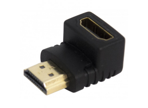 Proel  ATV06  - Adaptador de señal de video profesional en forma de L, HDMI macho a HDMI hembra., Color negro con piezas de latón bañadas en oro., 