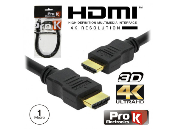 ProK Cabo HDMI Dourado Macho / Macho 2.0 4k Preto 1M - Cable HDMI 2.0 ULTRA HD 4K Alta resolución 3D, HDMI macho / HDMI macho, tecnología HDMI2.0, La versión HDMI 2.0 permite un tráfico de hasta 18 Gbps, Admite resoluciones desde 3840x2160 hasta 60 fps...