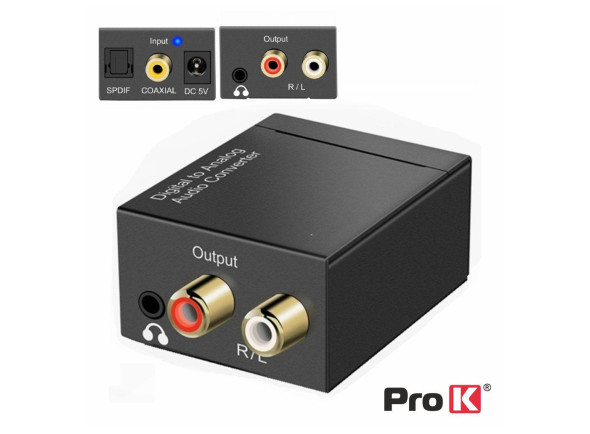 Convertidores analógicos a digitales ProK Conversor Áudio TOSLINK RCA Digital/RCA JACK Analógico
