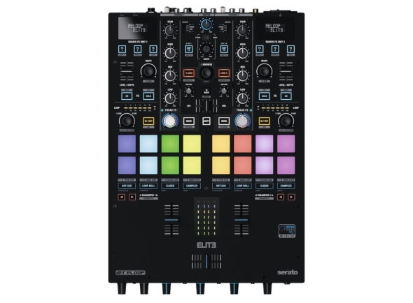 Reloop ELITE [Battle Mixer] - Mesa de mezclas profesional de 2 canales, Ideal para batallas con el software Serato DJ, Incluye Inno Fader Pro para mayor precisión, 16 pads multicolores/ecualizador de 3 bandas, 