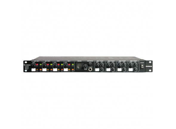 Samson  S-ZONE 4 Channel 4 Zone Stereo Mixer  - Mezclador estéreo de 4 canales/4 zonas, Dos entradas Mic/Línea Estéreo con reducción, Dos entradas de línea/CD estéreo, Monitorización de auriculares y altavoces integrados, Conectores de salida Eu...