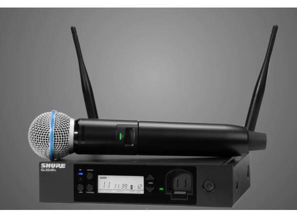 Shure  GLXD24R+/Beta58 - Doble banda: 2,4 GHz y 5,8 GHz, Con micrófono vocal Beta58A (transmisor de mano GLXD2+) y receptor en rack GLXD4R+ de 9,5