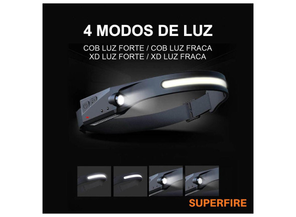 Superfire Lanterna de Cabeça 2W 340lm C/ Sensor Movimento HL65