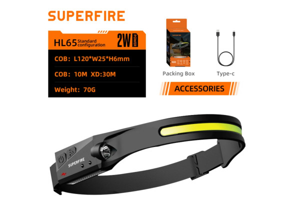 Superfire Lanterna de Cabeça 2W 340lm C/ Sensor Movimento HL65