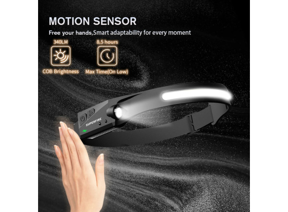 Superfire Lanterna de Cabeça 2W 340lm C/ Sensor Movimento HL65