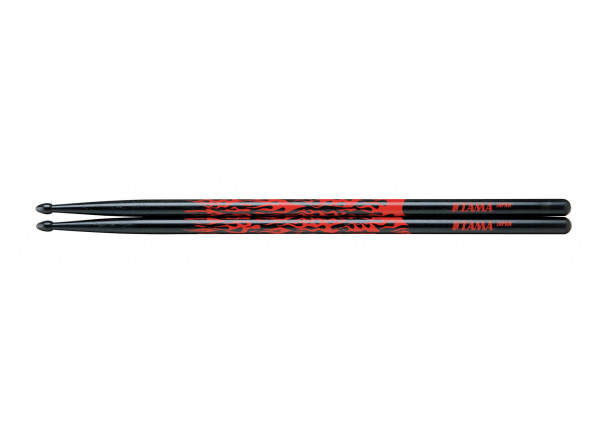 Tama  Tama 7A-F-BR Rhythmic Fire -BL./RED - Negro con estampado de llamas rojas, punta de madera, Serie de roble japonés (roble), Madera de roble japonés extremadamente dura, palo pintado, Longitud: 390 mm, 
