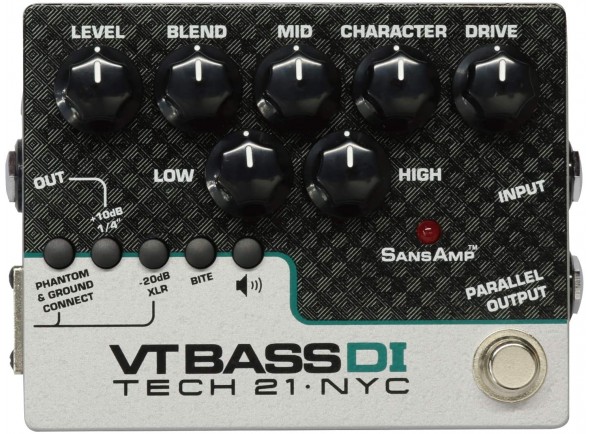 Tech 21 SansAmp Character VT Bass DI - serie de personajes, Pedal de preamplificador de bajo, 3 salidas: Amp/salida de grabación con simulación de altavoz/salida DI, Ecualizador de 3 bandas, Fuente de alimentación a través de batería de...