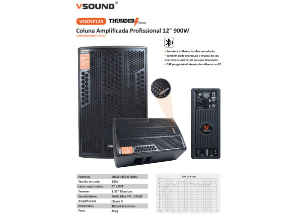VSOUND Coluna Amplificada Profissional 12