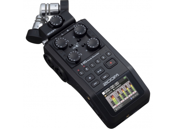 Zoom H6 Black  - Cápsula de entrada intercambiable (micrófono), Grabación simultánea de seis pistas, Cuatro entradas de micrófono/línea con conexiones combo XLR/Jack, -Perillas de control de ganancia y pad de 20dB ...